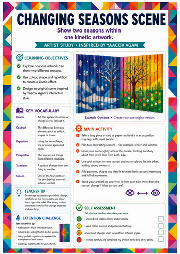 Yaacov Agam Inspired Changing Seasons Scene Worksheet | Kinetic Landscape Art | KS3 Art