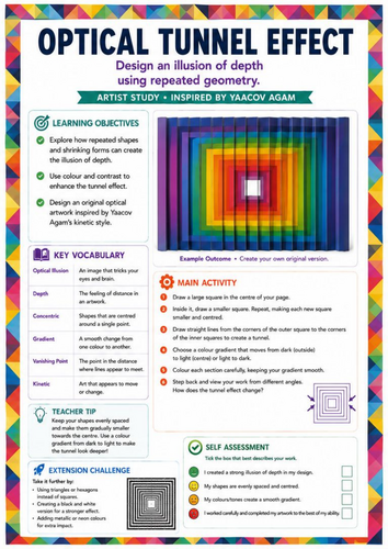 Yaacov Agam Inspired Optical Tunnel Effect Worksheet | Perspective, Depth & Op Art | KS3 Art