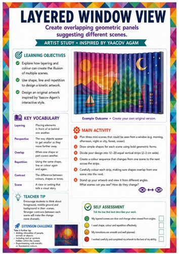Yaacov Agam Inspired Layered Window View Worksheet | Changing Scenes & Kinetic Art | KS3