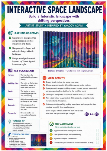 Yaacov Agam Inspired Interactive Space Landscape Worksheet | Futuristic Perspective & Kinetic Art |