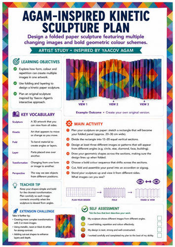 Yaacov Agam Inspired Kinetic Sculpture Planner Worksheet | 3D Paper Art & Optical Illusions | KS3