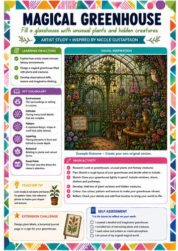 Magical Greenhouse Art Worksheet | Nicole Gustafsson Inspired Botanical Illustration | KS3 Art