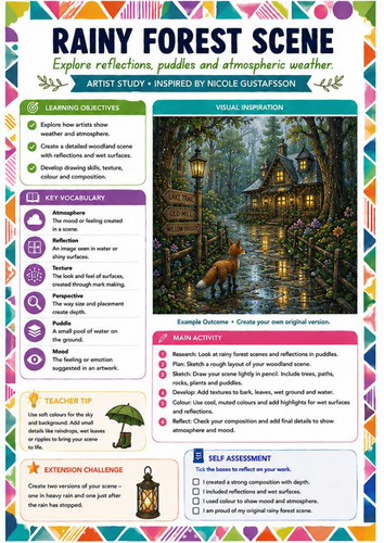 Rainy Forest Scene Art Worksheet | Nicole Gustafsson Inspired Atmospheric Landscape | KS3 Art