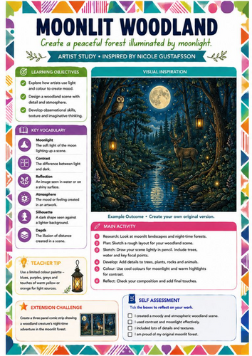 Moonlit Woodland Art Worksheet | Nicole Gustafsson Inspired Night Landscape Drawing | KS3 Art