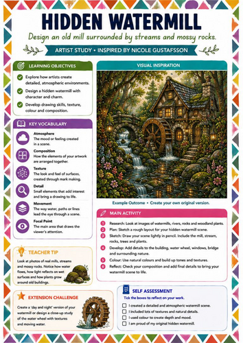 Hidden Watermill Art Worksheet | Nicole Gustafsson Inspired Woodland Architecture | KS3 Art