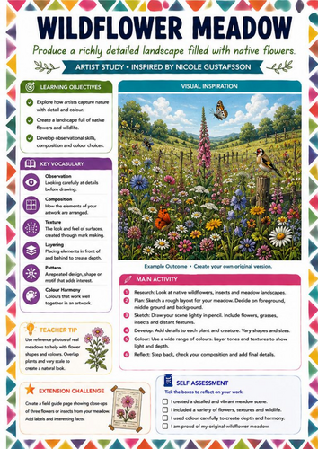 Wildflower Meadow Art Worksheet | Nicole Gustafsson Inspired Botanical Landscape Drawing | KS3 Art