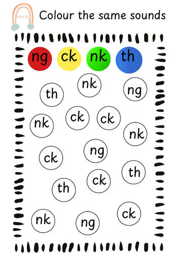 Digraph match and colour sheet