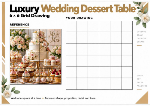 Luxury Wedding Dessert Table Grid Drawing Worksheet | Food Still Life Art | KS3 KS4