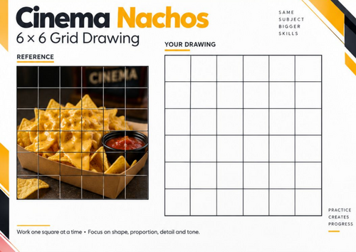 Cinema Nachos Grid Drawing Worksheet | Food Photography Observational Drawing | KS3 KS4 Art