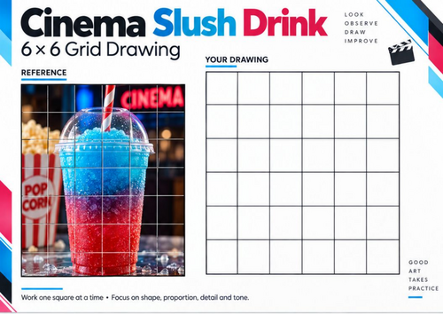 Cinema Slush Drink Grid Drawing Worksheet | Drinks Photography Observational Drawing | KS3 KS4 Art