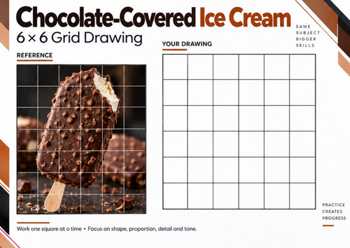 Chocolate Covered Ice Cream Grid Drawing Worksheet | Food Texture Drawing | KS3 KS4 Art