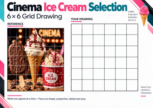 Cinema Ice Cream Selection Grid Drawing Worksheet | Food Observational Drawing | KS3 KS4 Art
