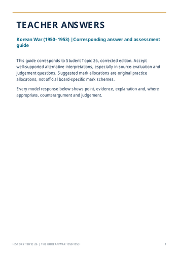 Korean War 1950–1953 | GCSE, IGCSE & IB MYP History Revision Workbook + Teacher Answers