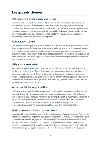 L’Étranger – Major Themes