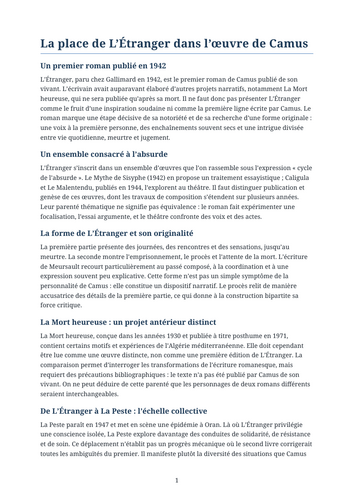 L’Étranger – Its Place in Camus’s Work