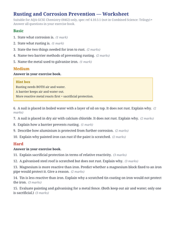 FREE C15.1 Rusting (AQA 1-9 GCSE Combined Trilogy & Separate Chemistry)