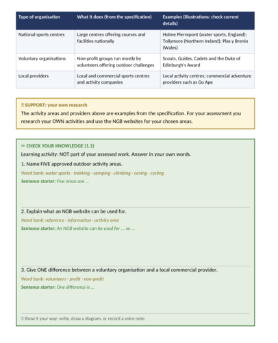 Cambridge National Sport Studies J829 R187: Outdoor & Adventurous Activities | Editable 63p Workbook