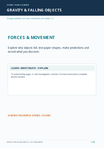 Year 2 Science: Gravity and Falling Objects | KS1 Forces & Motion Workbook  25 Printable A4 Pages |