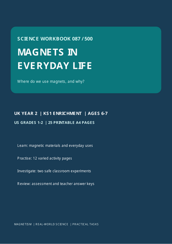 Year 2 Science: Magnets in Everyday Life | KS1 Science Worksheets & Investigations  25 Printable A4
