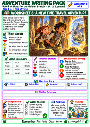 KS2 Adventure Writing | Hunt for the Golden Scarab | 8 Creative Writing Worksheets