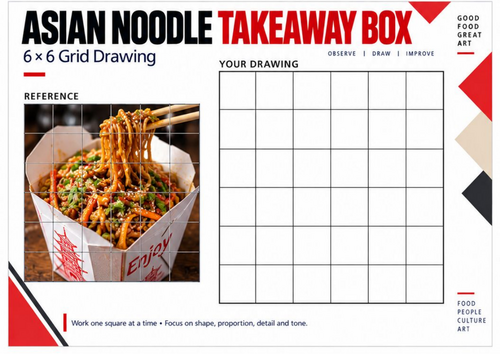 Asian Noodles Grid Drawing Worksheet | Takeaway Food Art | KS3 KS4 Observational Drawing