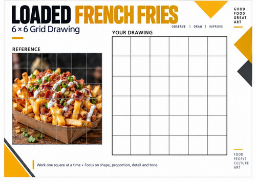 Loaded French Fries Grid Drawing Worksheet | Food Art & Still Life | KS3 KS4 Drawing