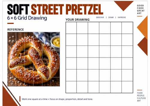 Pretzel Grid Drawing Worksheet | Food Art & Observational Drawing | KS3 KS4 Art Activity