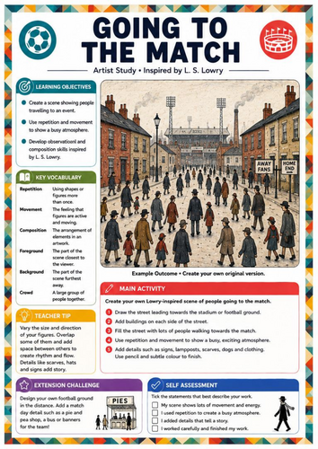 L. S. Lowry Going to the Match Art Worksheet | KS3 Football Crowd Drawing & Artist Study Activity