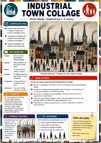 L. S. Lowry Industrial Town Collage Worksheet | KS3 Mixed Media Art, Layering & Composition Activity