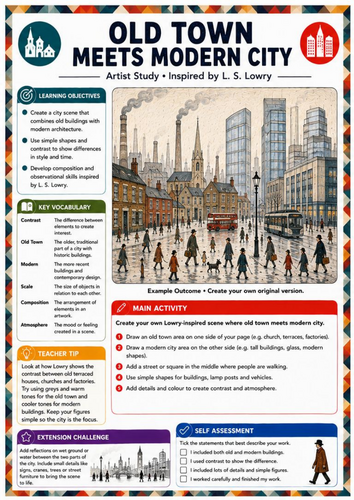 L. S. Lowry Old Town Meets Modern City Worksheet | KS3 Art Architecture, Contrast & Urban Landscape