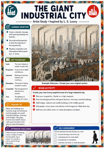 L. S. Lowry Giant Industrial City Drawing Worksheet | KS3 Art Cityscape, Scale & Perspective Activit