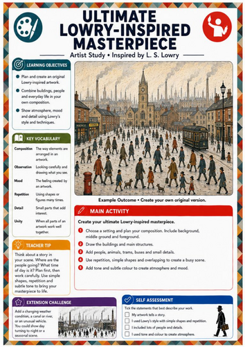 L. S. Lowry Ultimate Masterpiece Art Worksheet | KS3 Final Artist Study, Composition & Creative Draw