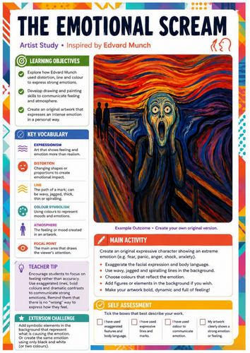 Edvard Munch The Emotional Scream Art Worksheet | KS3 Expressionism & Emotions