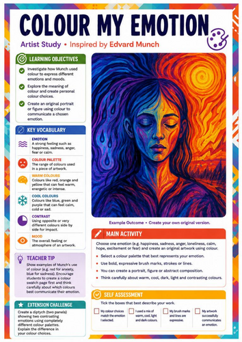 Edvard Munch Colour My Emotion Worksheet | KS3 Art Colour Theory & Expressionism