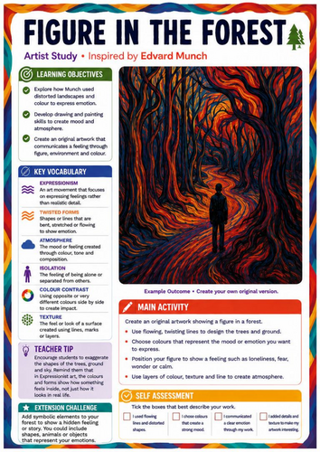 Edvard Munch Figure in the Forest Worksheet | KS3 Art Expressive Landscape & Emotion