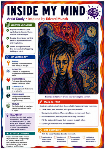 Edvard Munch Inside My Mind Art Worksheet | KS3 Expressionism, Symbolism & Emotion