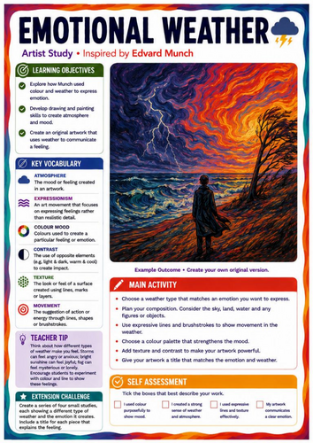 Edvard Munch Emotional Weather Art Worksheet | KS3 Expressionism, Colour & Atmosphere