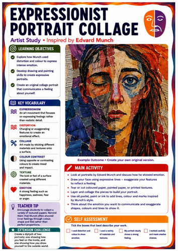 **Edvard Munch – Emotional Reflection | KS3 Expressive Self-Portrait Worksheet**  Explore identity,