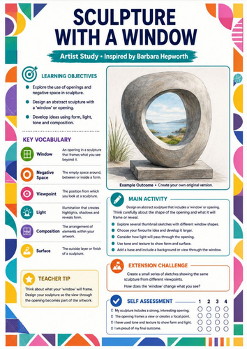 Barbara Hepworth Sculpture with a Window Worksheet | KS3 Art | Negative Space & Form