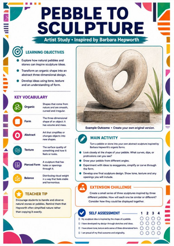 Barbara Hepworth Pebble to Sculpture Worksheet | KS3 Art | Natural Forms & Abstract Design