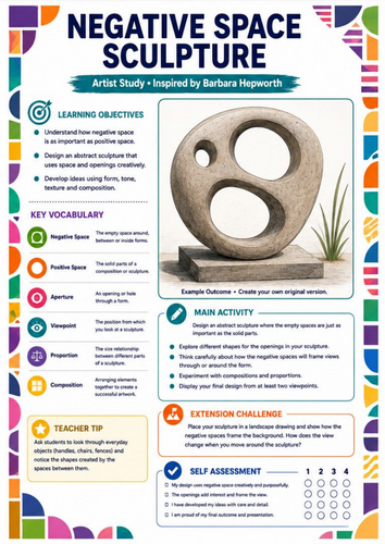Barbara Hepworth Negative Space Sculpture Worksheet | KS3 Art | Abstract Sculpture Design