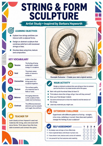 Barbara Hepworth String and Form Sculpture Worksheet | KS3 Art | Line, Tension & Space