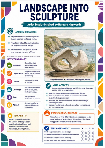 Barbara Hepworth Landscape into Sculpture Worksheet | KS3 Art | Nature & Abstract Forms
