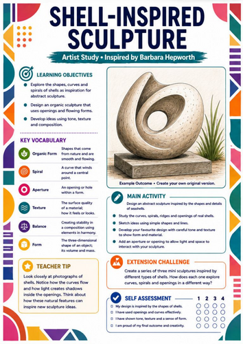 Barbara Hepworth Shell-Inspired Sculpture Worksheet | KS3 Art | Organic Forms & Texture