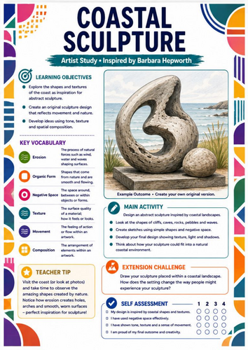 Barbara Hepworth Coastal Sculpture Worksheet | KS3 Art | Natural Forms & Texture