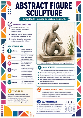 Barbara Hepworth Abstract Figure Sculpture Worksheet | KS3 Art | Human Form & Abstraction