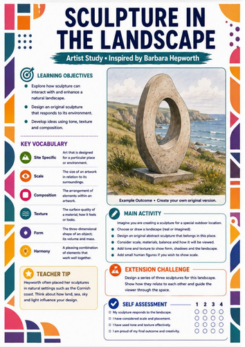 Barbara Hepworth Sculpture in the Landscape Worksheet | KS3 Art | Site-Specific Sculpture