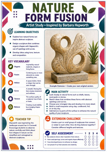 Barbara Hepworth Nature Form Fusion Worksheet | KS3 Art | Organic Sculpture & Natural Forms