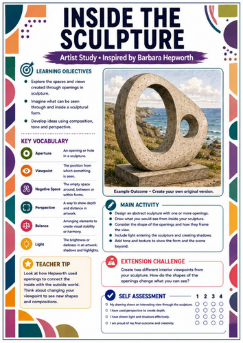 Barbara Hepworth Inside the Sculpture Worksheet | KS3 Art | Viewpoints, Light & Negative Space