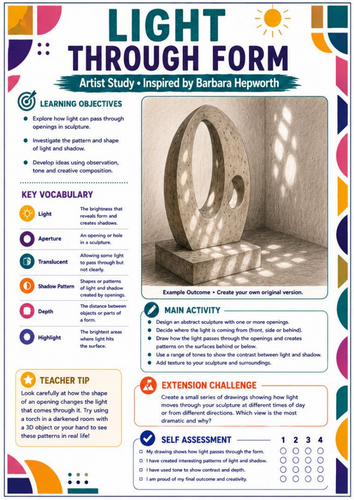 Barbara Hepworth Light Through Form Worksheet | KS3 Art | Negative Space, Light & Sculpture